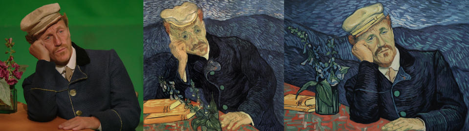 Jerome Flynn as Dr. Gaschet. "Dr. Paul Gachet was passionately involved with the bohemian world of the impressionist artists of Paris," a description on the website for "Loving Vincent" reads. "He was a physician to many painters including Cezanne, and became van Gogh&rsquo;s doctor in Auvers-sur-oise after Vincent left the Saint Remy asylum, following a recommendation from Camille Pissarro to Vincent&rsquo;s brother Theo. Vincent lived in Auvers so he could be treated by Dr. Gachet from May 1890 until his death in July that year." (Photo: BreakThru Films and Good Deed Entertainment)