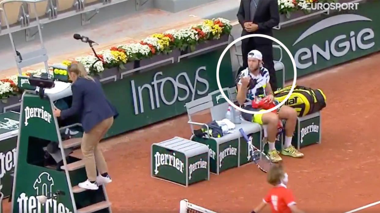 Jack Sock can be seen here arguing with a chair umpire at the French Open.