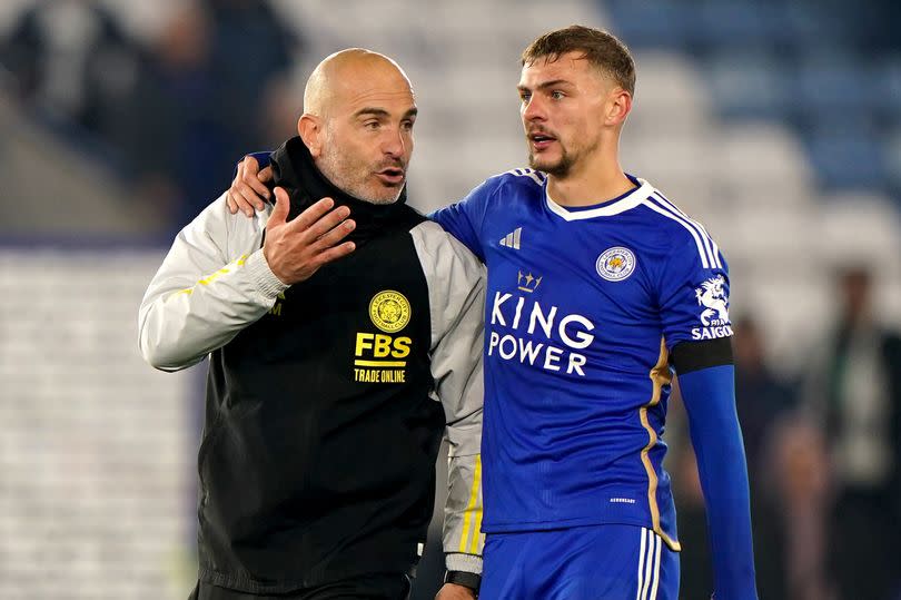 Enzo Maresca and Kiernan Dewsbury-Hall after Leicester City's 1-0 win over Sunderland