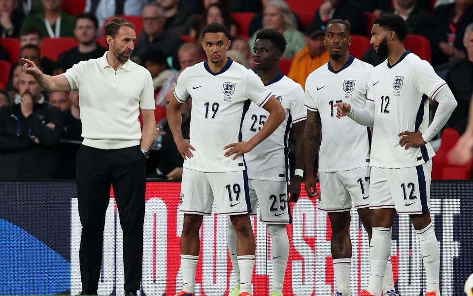 Gareth Southgate (left) the England manager brings on 4 substitutes in the 2nd half England v Iceland, International Friendly, Wembley Stadium, London