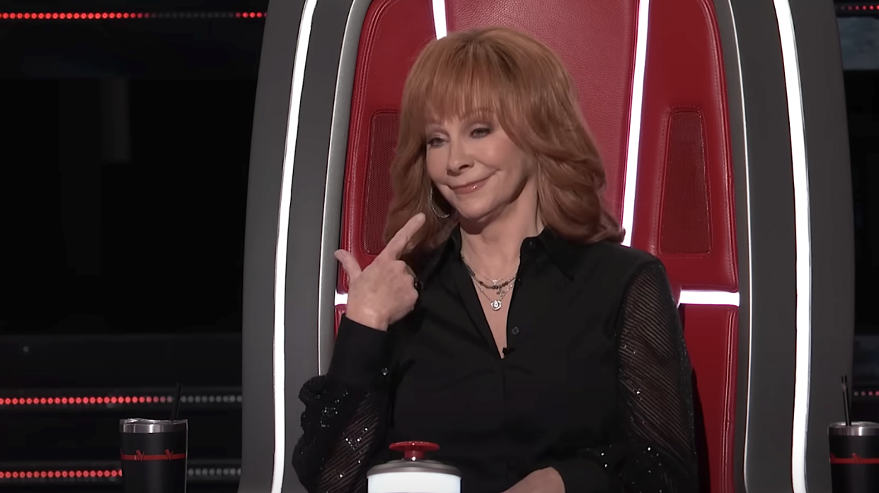 Reba McEntire cries over 'The Voice' contestant Dylan Carter's dedication to his later mother. (NBC)