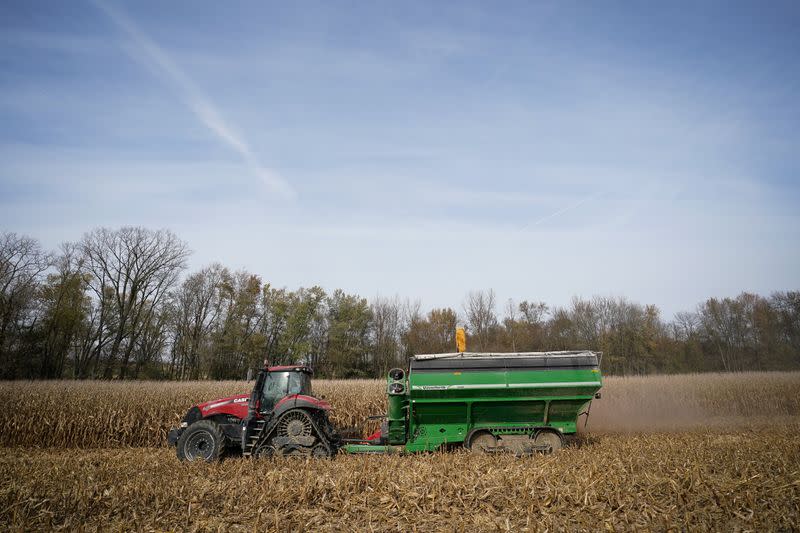 Corn is harvested from a field on Hodgen Farm in Roachdale