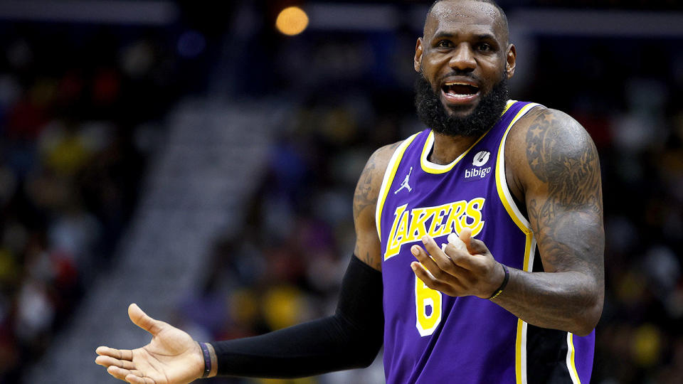 Lakers fans have noticed LeBron James' image is never used in team graphics when LA loses in the NBA. (Photo by Sean Gardner/Getty Images)