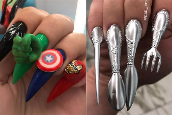 Uñas con diseño de superhéroes y hasta de cubertería. Foto: instagram/nail_Sunny