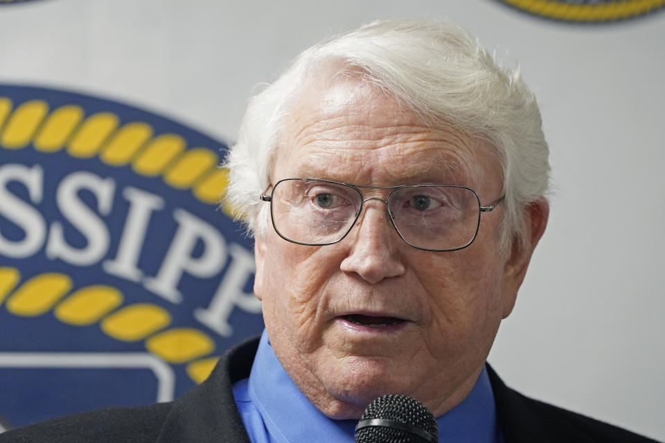 Mississippi Commissioner of Corrections Burl Cain, answers a reporter's question about the execution of inmate Thomas Edwin Loden Jr., Wednesday, Dec. 14, 2022, at the Mississippi State Penitentiary in Parchman, Miss. Loden was executed for the rape and murder of a 16-year-old girl. (AP Photo/Rogelio V. Solis)