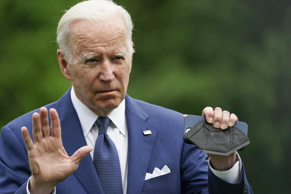 President Joe Biden tells reporters he will speak about the mass shooting at Robb Elementary School in Uvalde, Texas, later in the evening as he arrives at the White House, in Washington, from his trip to Asia, Tuesday, May 24, 2022. (AP Photo/Manuel Balce Ceneta)