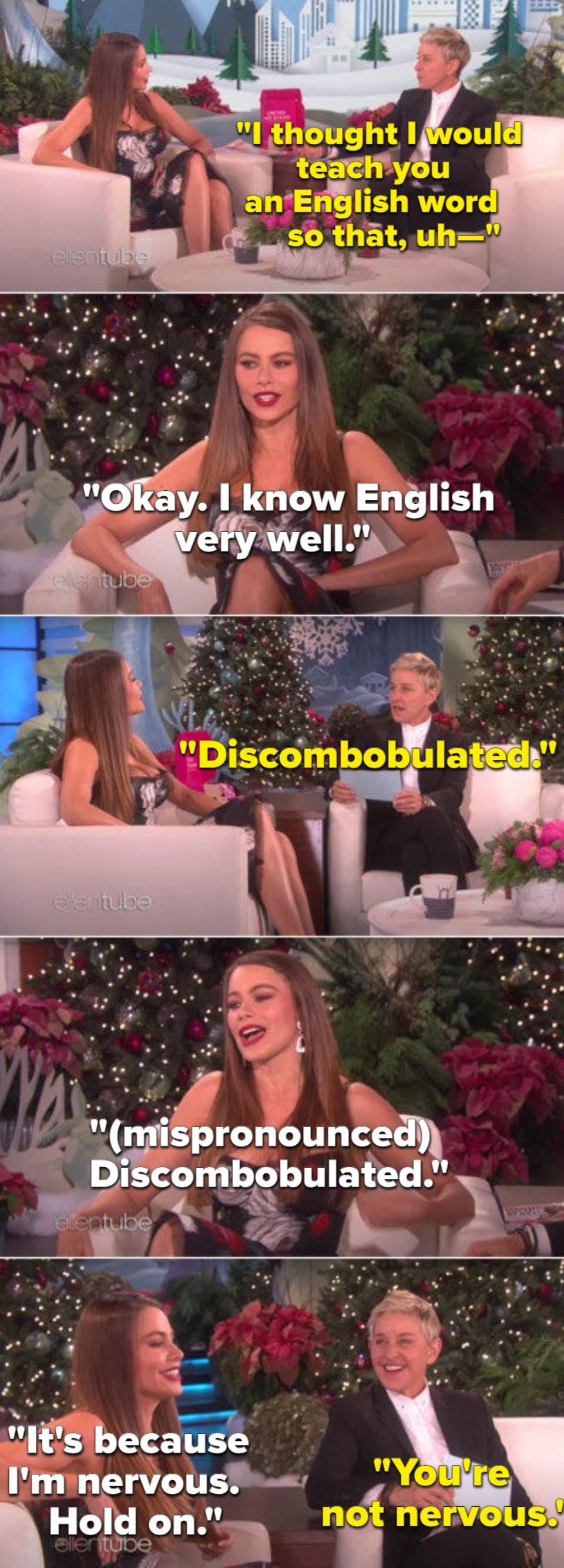 Ellen laughing at Sofia not being able to pronounce a word