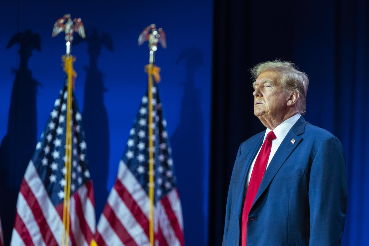 Former president Donald Trump addresses the Faith and Freedom CoalitionÕs conference in Washington, on June 22, 2024. (Haiyun Jiang/The New York Times)