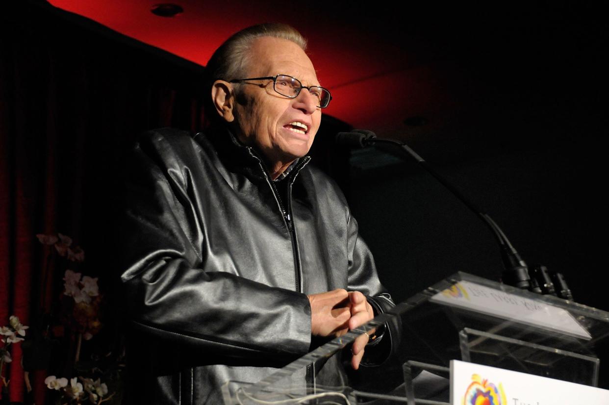 King speaks at the Heart &amp; Soul: An Evening of High Comedy and Low Cholesterol benefit for the Larry King Cardiac Foundation on Nov. 7, 2009, in West Hollywood, California. (Photo: Michael Tullberg via Getty Images)