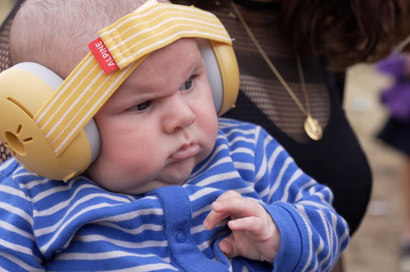 Baby Finlay, a 10-week-old, who 'stole the show' as Annie Mac opened the Other Stage at Glastonbury Festival