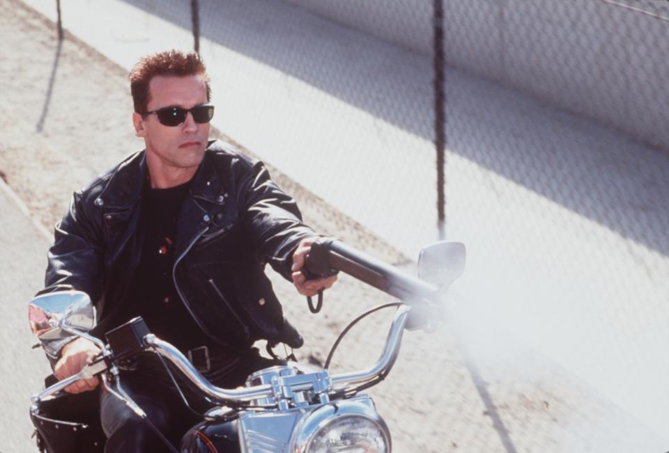 Arnold Schwarzenegger in the movie "Terminator 2: Judgment Day."