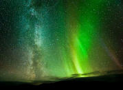 A rare photo captured the Northern Lights and Milky Way in the same image. It was snapped by an amateur photographer, who also points out a third visual surprise -- a meteor streaking across the sky. It was taken in Ifjord, Finmark, Norway. (Courtesy Caters News)