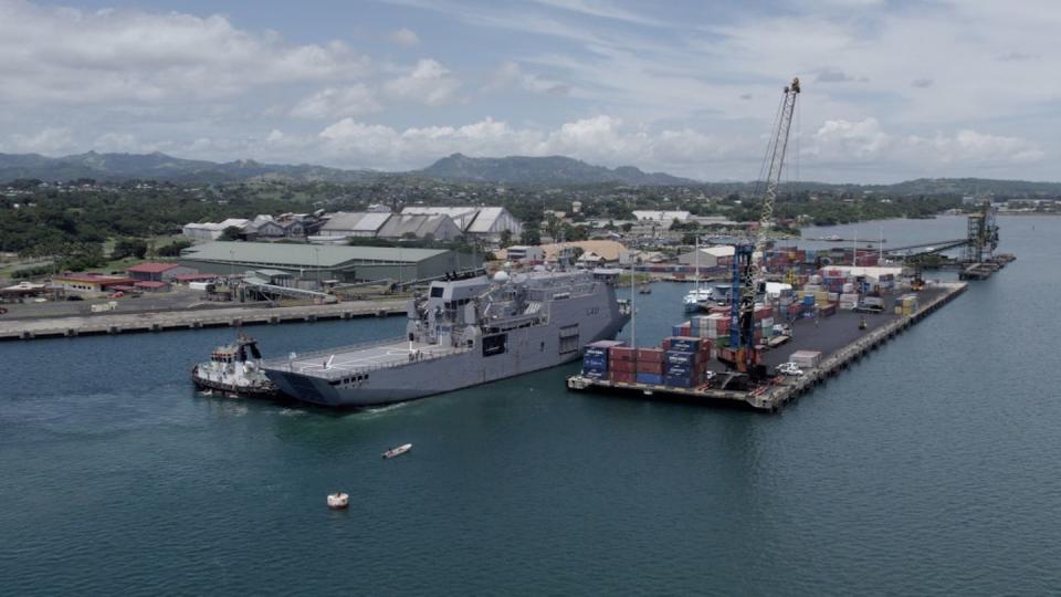 The New Zealand vessel Canterbury participated in an amphibious exercise near Fiji during March and April 2023. (New Zealand Defence Force)