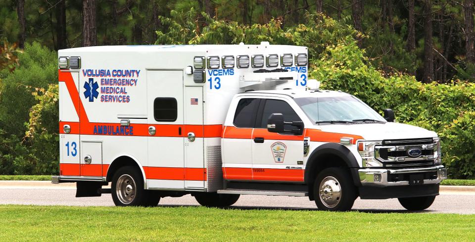 A 65-year-old Deltona man lost his life Friday afternoon in a multi-vehicle wreck on I-4 around Sanford. Pictured is a Volusia County Emergency Medical Services ambulance rolling toward the Advent Health emergency room in 2021.