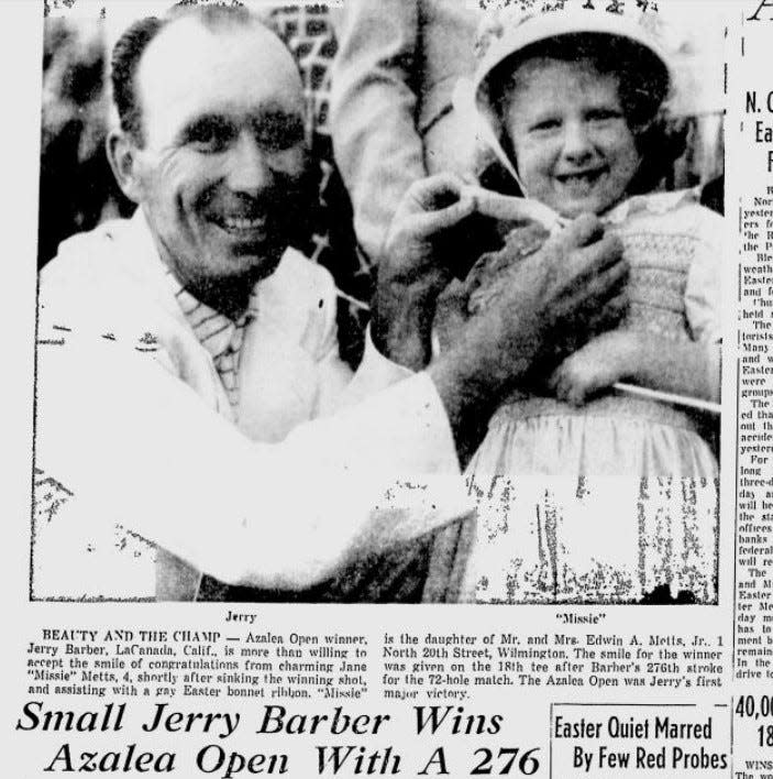 Jerry Barber celebrates after winning the Azalea Open in 1953 at the Cape Fear Country Club. He went on to win two more in 1961 and 1963.