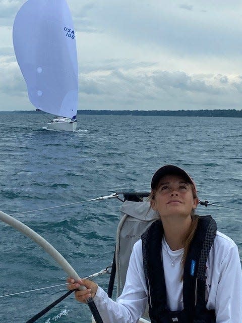 Merritt Sellers, 15, of Larkspur, Calif., and Harbor Springs, Mich., steers nosurprise in the Bayview Mackinac race on Saturday, July 15.