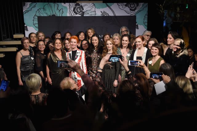 BEVERLY HILLS, CALIFORNIA - FEBRUARY 22: Nominees toast onstage during the 12th Annual Women in Film Oscar Nominees Party Presented by Max Mara with additional support from Chloe Wine Collection, Stella Artois and Cadillac at Spring Place on February 22, 2019 in Los Angeles, California. (Photo by Michael Kovac/Getty Images for Chloe Wine Collection)