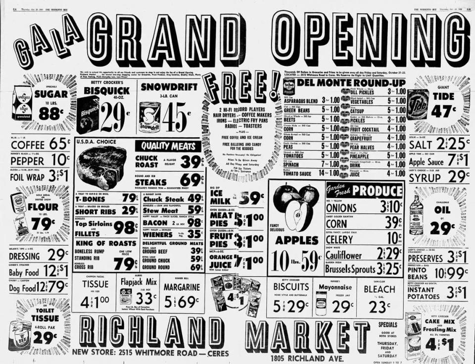 A grand opening advertisement for one of the Richland Markets in Ceres, Calif., published Oct. 20, 1960, in The Modesto Bee.