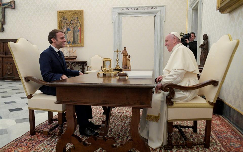 Pope Francis has met with President Emmanuel Macron - Vatican Media/Reuters