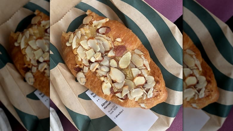 Almond croissant on Starbucks bag