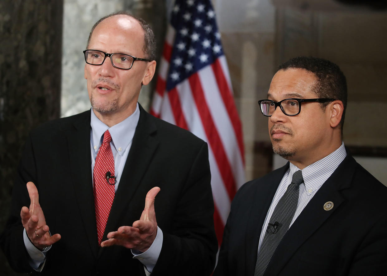 Democratic National Committee Chairman Tom Perez (left) and Deputy Chair Keith Ellison, who's also a congressman from Minnesota. (Photo: Mark Wilson via Getty Images)