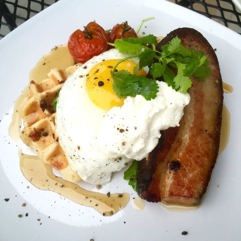 waffle breakfast egg pork belly