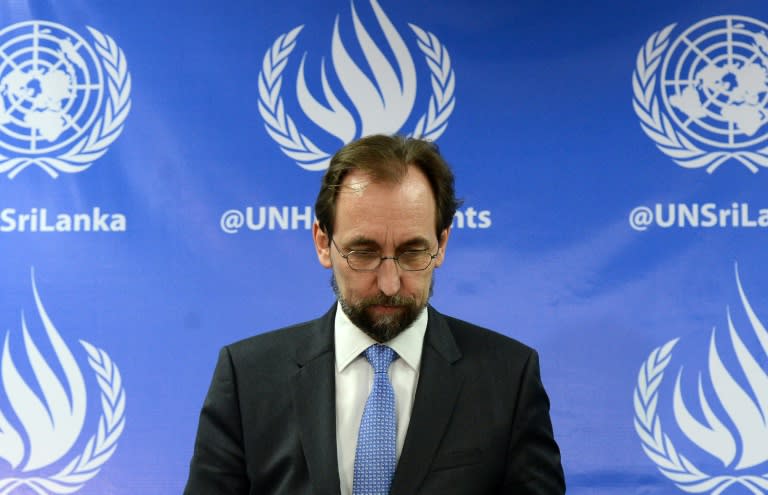 United Nations High Commissioner for Human Rights, Zeid Ra'ad Al Hussein, speaks to reporters during a press conference in Colombo, on February 9, 2016