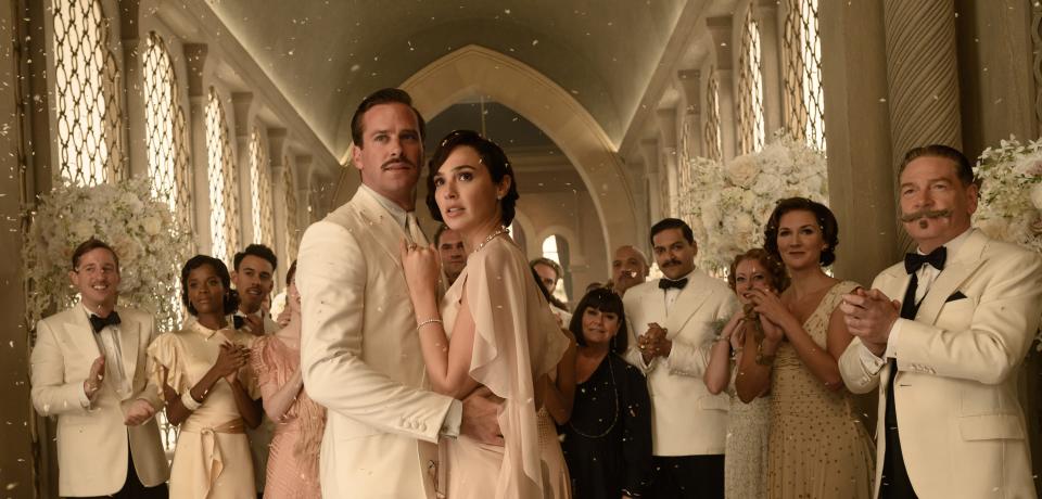 Wealthy newlyweds (Armie Hammer and Gal Gadot) have their Egyptian honeymoon voyage go murderously wrong in the mystery "Death on the Nile."