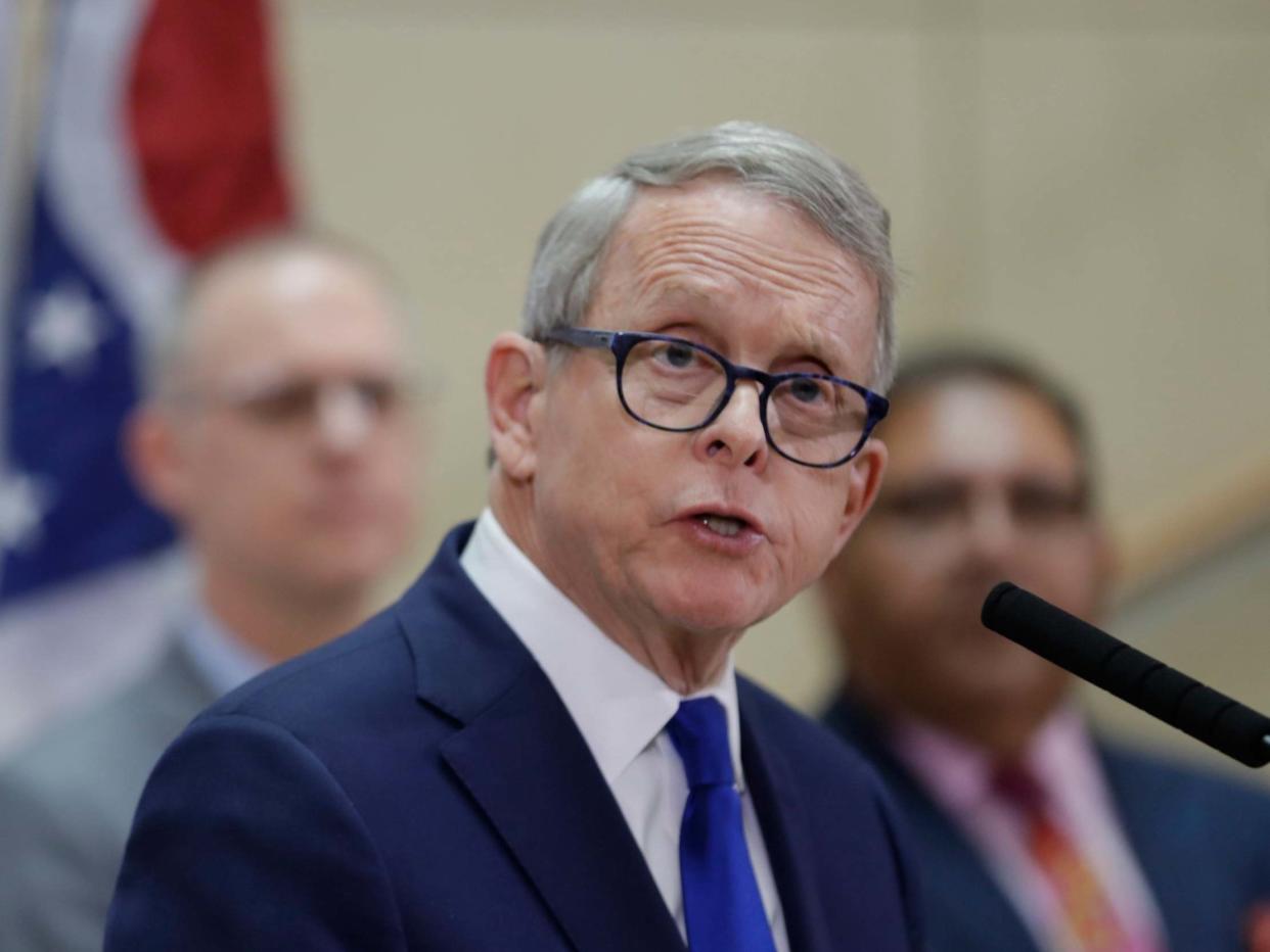 Ohio Governor Mike DeWine gives an update at MetroHealth Medical Center on the coronavirus pandemic (AP)