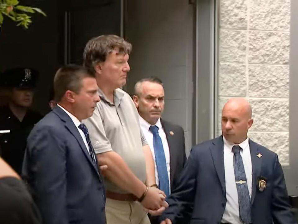 Heuermann appeared in court in handcuffs on Friday and pleaded not guilty to six murder charges (Fox 5/YouTube)