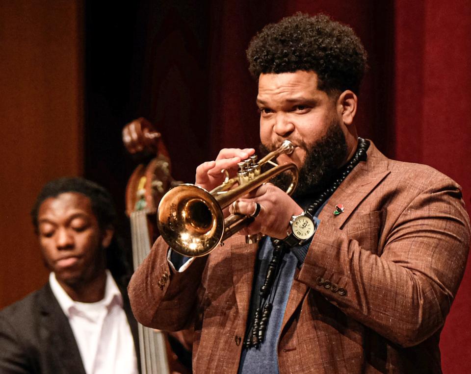 Guest artist Kris Johnson performs at the Jazz: Spirituals, Prayer and Protest concert at Michigan State's Fairchild Theatre Sunday, Jan. 15, 2023, to celebrate the birthday of Martin Luther King Jr.