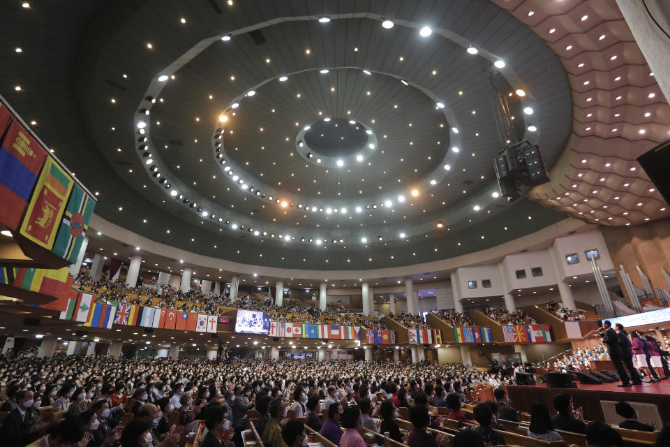 Christians wearing face masks to help protect against the spread of the new coronavirus attend a service at the Yoido Full Gospel Church in Seoul, South Korea, Sunday, May 31, 2020. (AP Photo/Ahn Young-joon)