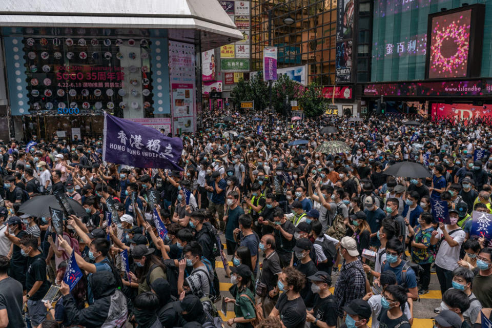 Pro-democracy supporters take part in an anti-government rally on May 24, 2020 in Hong Kong. Source: Getty