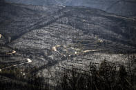 A home sits in the middle of a landscape consumed by wildfires near El Pont de Vilomara, Spain, Tuesday, July 19, 2022. (AP Photo/Emilio Morenatti)
