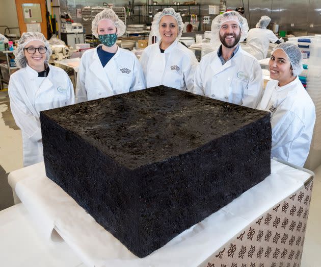 MariMed, a Massachusetts-based cannabis operator, unveiled the “world’s largest” pot brownie in honor of National Brownie Day on Wednesday. (Photo: Jon Simon)