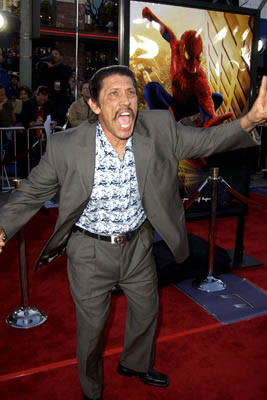 Danny Trejo runs in terror from the Spider-Man poster at the LA premiere of Columbia Pictures' Spider-Man