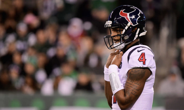 A closeup of Houston Texans QB Deshaun Watson.