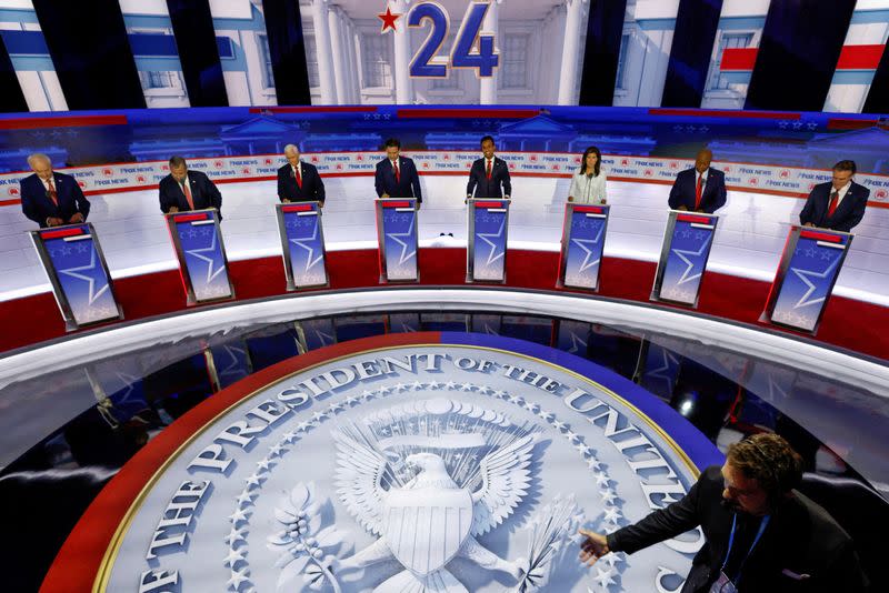 FILE PHOTO: Republican U.S. Presidential candidates participate in first 2024 campaign debate in Milwaukee