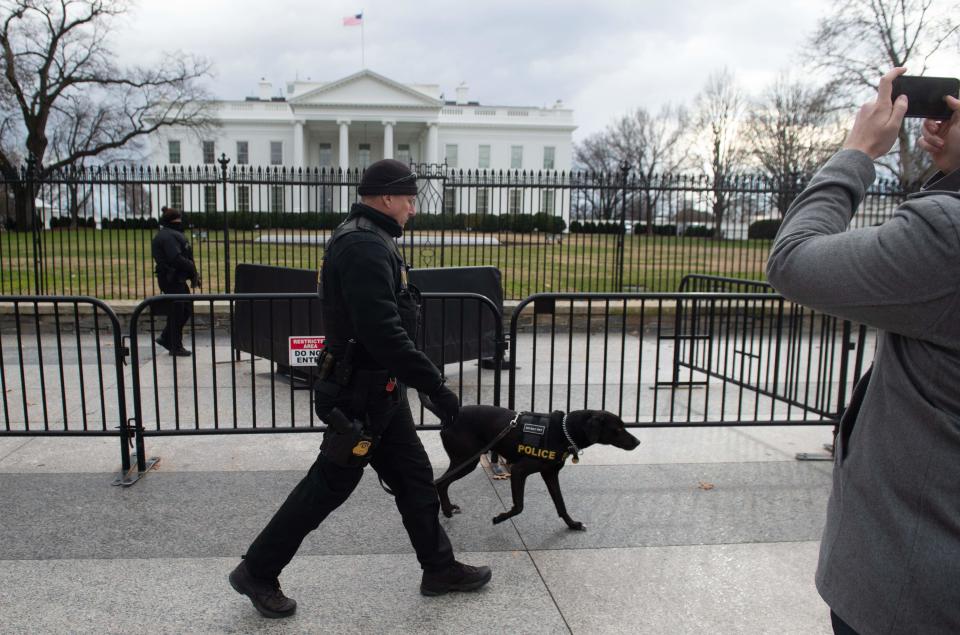 Members of the Secret Service Uniformed Division patrol outside the White House on Jan. 9, 2019, on the 18th day of the partial government shutdown.