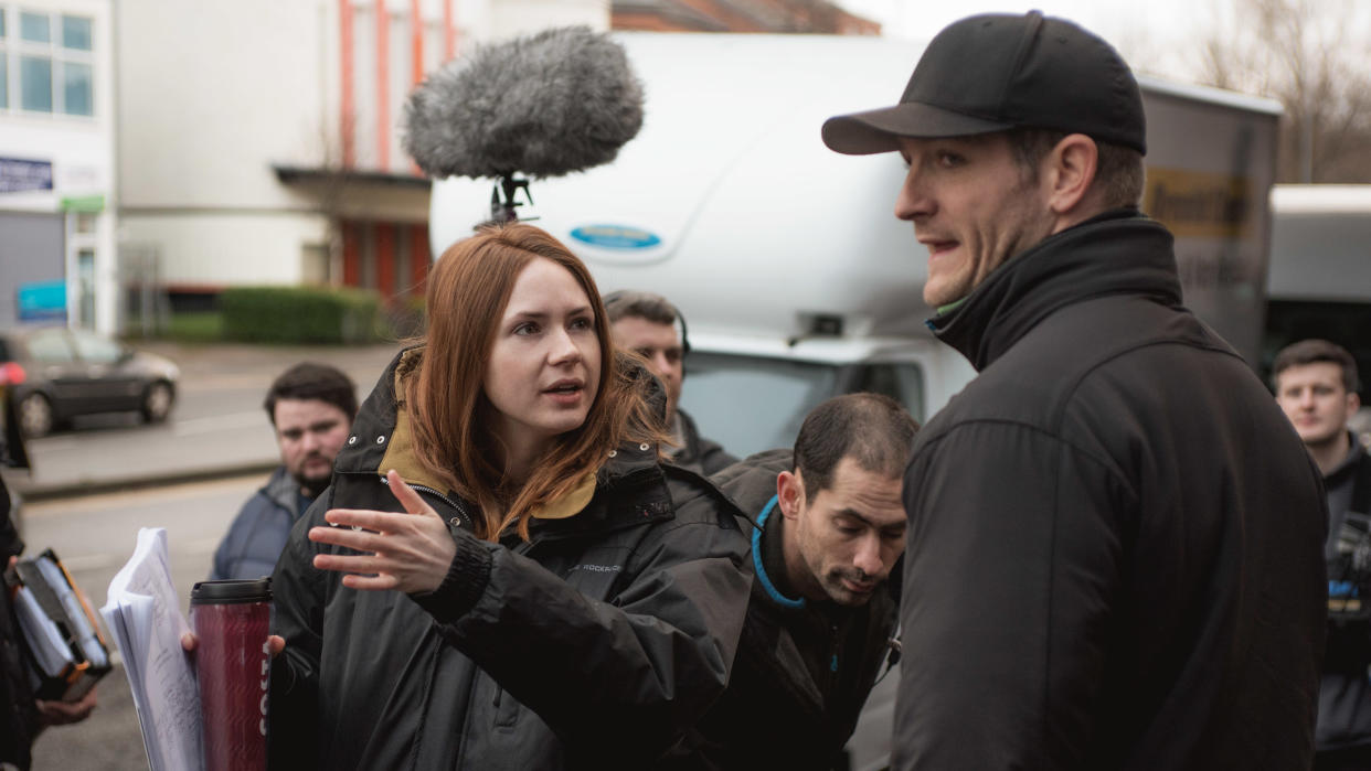 Karen Gillan on the set of her directorial debut 'The Party's Just Beginning'. (Credit: Blue Finch Film)