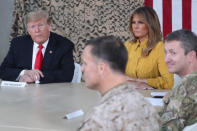 U.S. President Donald Trump, traveling with first lady Melania Trump, meets political and military leaders and makes a policy speech to U.S. troops in an unannounced visit to Al Asad Air Base, Iraq December 26, 2018. REUTERS/Jonathan Ernst