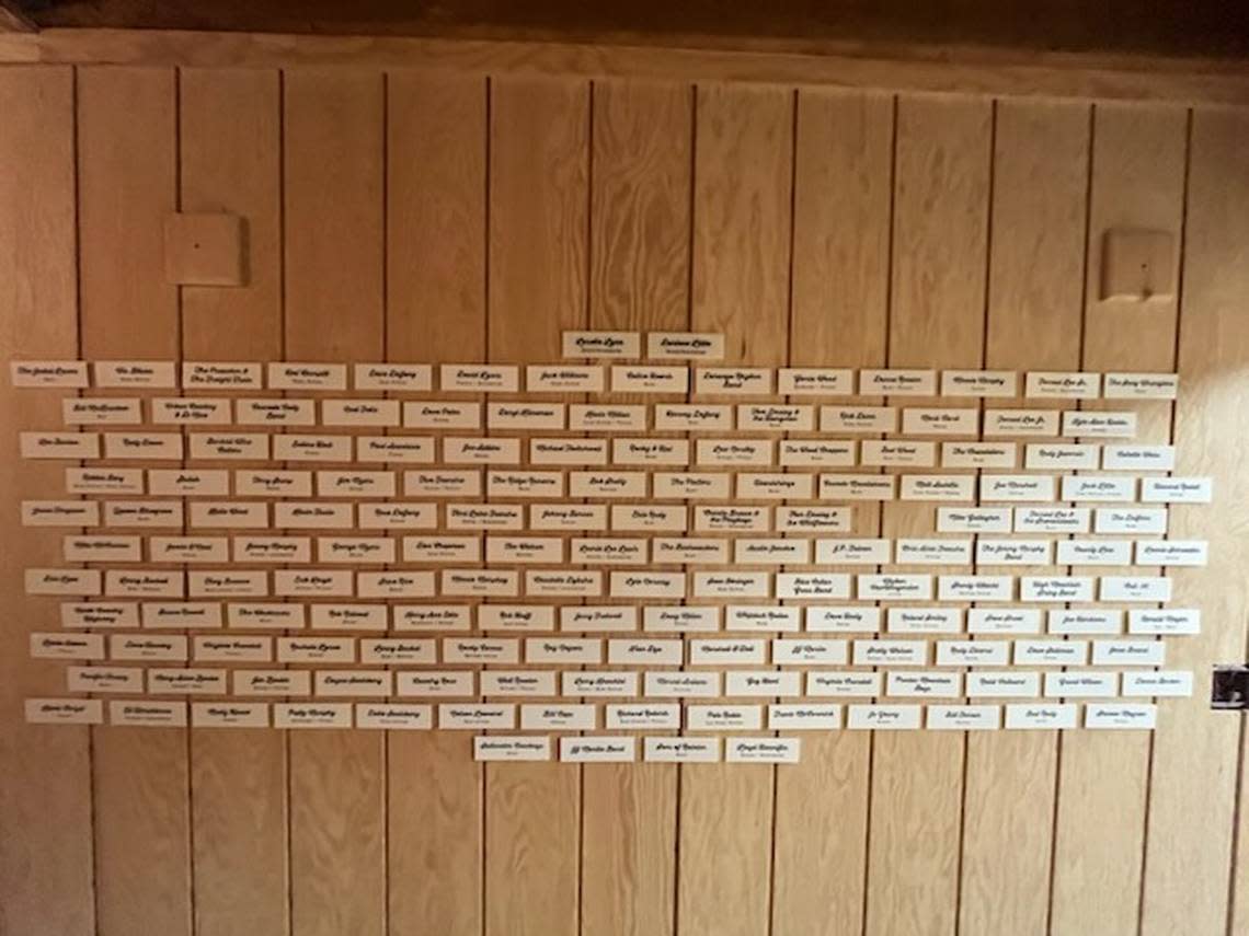 A wall at the Lynden Heritage Museum displays the names of dozens of country musicians from Whatcom County.