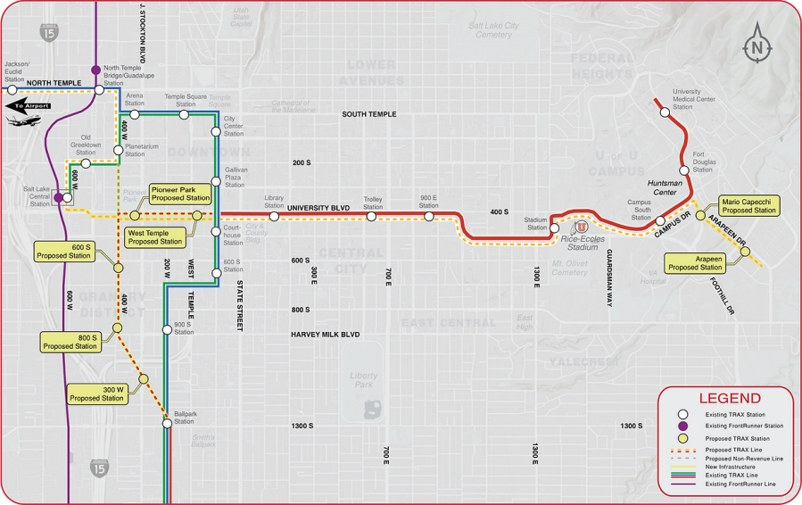 Detailed map of downtown routes with reconfigurations and new Orange line (Courtesy: UTA)