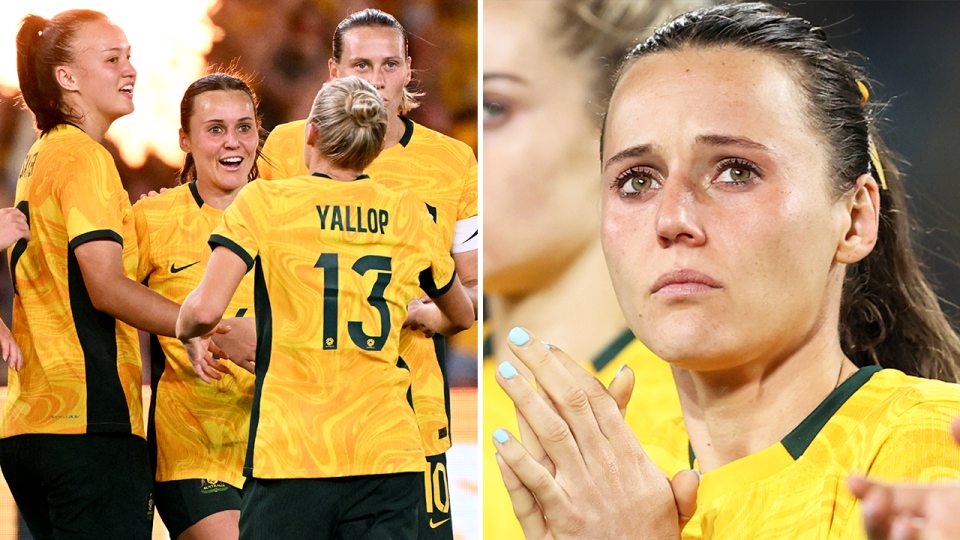 Matildas Hayley Raso (pictured) has announced she is leaving ahead of the Paris Olympics. (Getty Images)