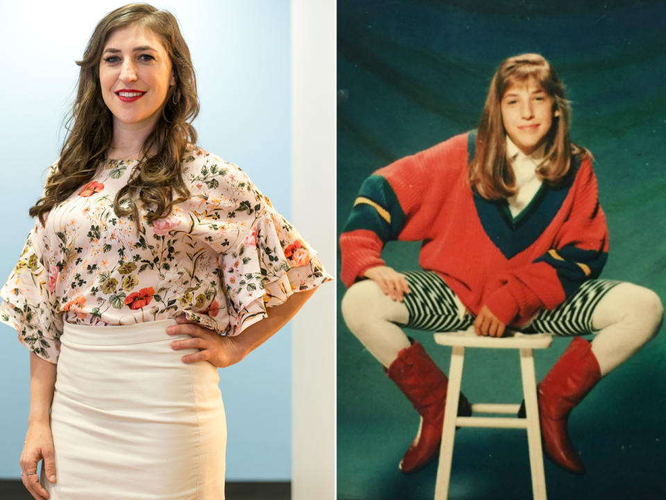 <p>Auch “The Big Bang Theory”-Star Mayim Bialik stellt sich der Herausforderung. Sie kommentierte ihr Foto wie folgt: “Hier ist mein erstes fancy Fotoshooting mit 13 mit Harry Langdon. Diese Boots – oh je!” (Bild-Copyright: Damian Dovarganes/AP Photo, missmayim/Instagram) </p>