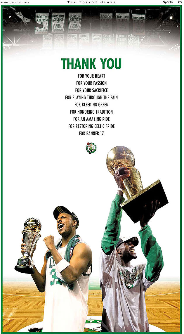 Paul Pierce says farewell to Boston in style