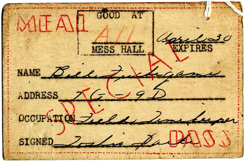 A meal pass was issued to Bill Fuchigami when he worked as a farmhand near the Granada War Relocation Center in Colorado.