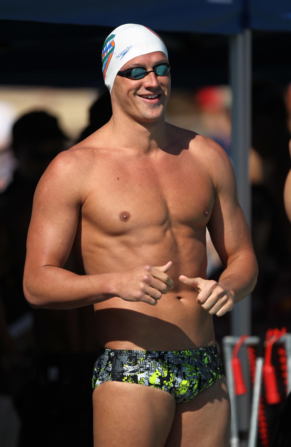 Ryan Lochte gets ready for the mens 100 meter freestyle during day 2 of the Santa Clara International Grand Prix at George F. Haines International Swim Center on June 17, 2011 in Santa Clara, California. (Photo by Ezra Shaw/Getty Images)