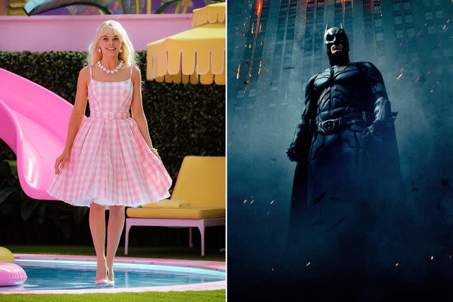 <p>Jaap Buitendjik; Warner Bros/DC Comics/Kobal/REX/Shutterstock</p> Margot Robbie in <em>Barbie</em> (2023); Christian Bale in <em>The Dark Knight</em> (2008)