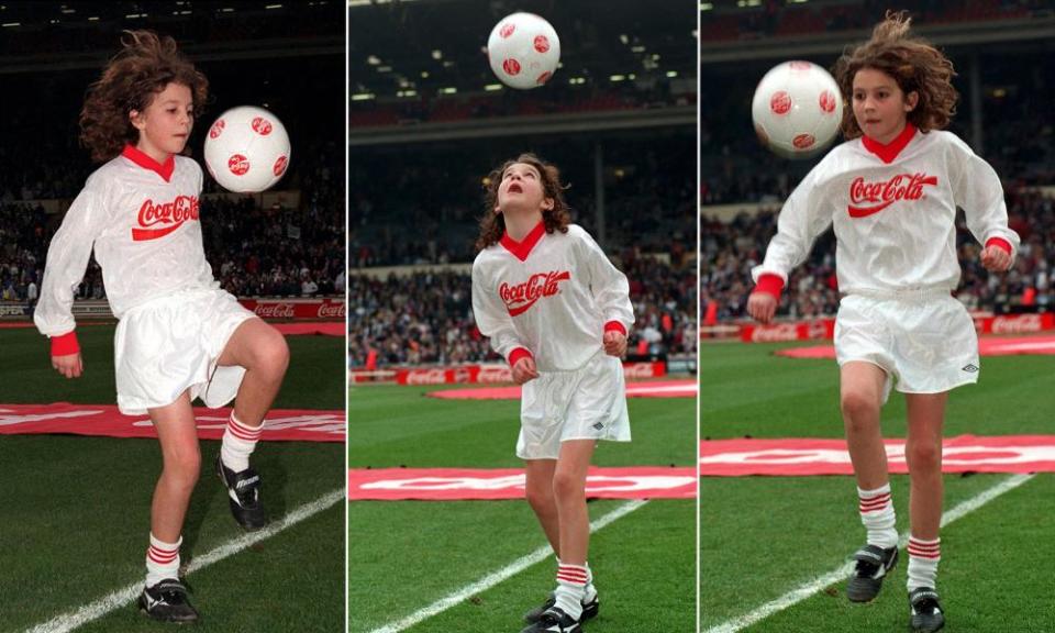 Sonny Pike demonstrates his skills at Wembley before the 1996 League Cup final.